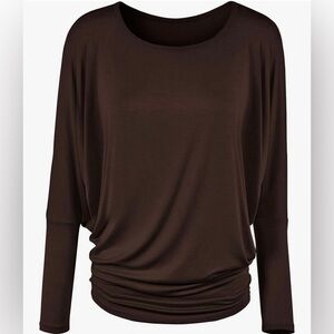 Flowy and Comfort Draped Long Sleeve Batwing Dolman -brown